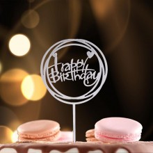Топпер "Happy Birthday" круг цвет серебро